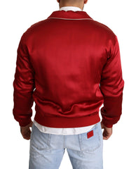Dolce & Gabbana Red Silk Button DG Logo Bomber Jacket - IT48 | M - Bomber Jackets