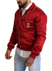 Dolce & Gabbana Red Silk Button DG Logo Bomber Jacket - IT48 | M - Bomber Jackets