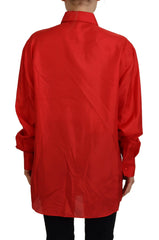 Dolce & Gabbana Red Silk Collared Long Sleeves Dress Shirt Top - IT40|S - Shirts