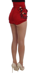 Dolce & Gabbana Red Silk Crystal Roses Shorts - IT40|S - Short Trousers