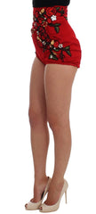 Dolce & Gabbana Red Silk Crystal Roses Shorts - IT40|S - Short Trousers