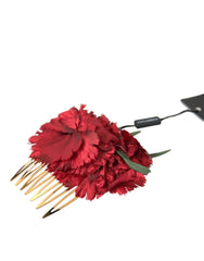 Dolce & Gabbana Red Silk Floral Gold Brass Women Hair Comb