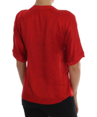 Dolce & Gabbana Red Silk Orange Vase Crystal Top - Blouses
