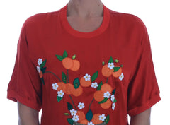 Dolce & Gabbana Red Silk Oranges Floral Crystal Blouse - Blouses