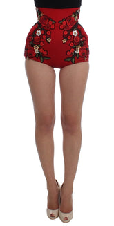 Dolce & Gabbana Red Silk Roses Sicily Shorts - IT40|S - Short Trousers