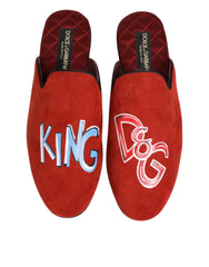 Dolce & Gabbana Red Suede DG King Men House Slippers Shoes - EU40.5/US7.5 - Slippers