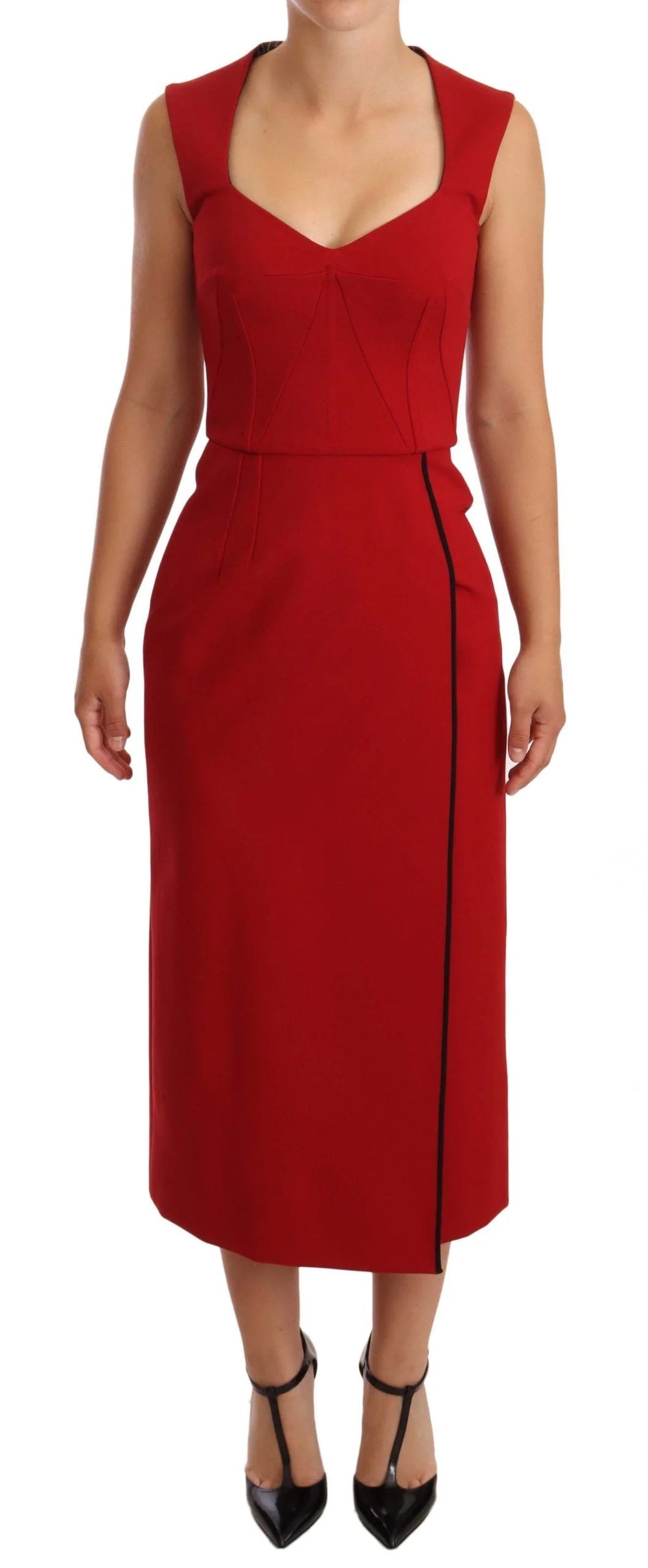 Dolce & Gabbana Red Sweetheart Sleeveless Midi Stretch Dress - IT38|XS - Dresses