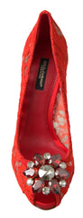 Dolce & Gabbana Red Taormina Lace Crystal Heels Pumps Shoes - Heels
