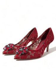 Dolce & Gabbana Red Taormina Lace Crystal Heels Pumps Shoes - EU36/US5.5 - Heels
