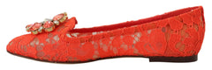 Dolce & Gabbana Red Taormina Lace Crystals Ballet Flats Shoes - EU35/US4.5