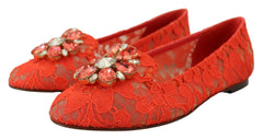 Dolce & Gabbana Red Taormina Lace Crystals Ballet Flats Shoes - EU35/US4.5