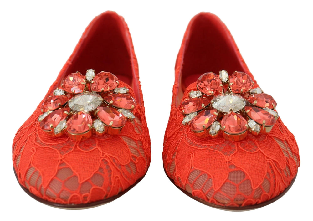 Dolce & Gabbana Red Taormina Lace Crystals Ballet Flats Shoes - EU35/US4.5