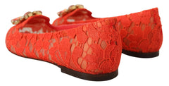 Dolce & Gabbana Red Taormina Lace Crystals Ballet Flats Shoes - EU35/US4.5 - Flats
