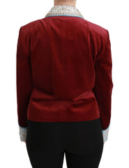 Dolce & Gabbana Red Velvet Baroque Crystal Blazer Jacket - Coats & Jackets