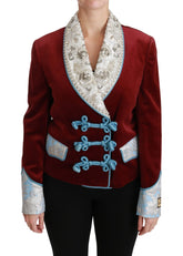 Dolce & Gabbana Red Velvet Baroque Crystal Blazer Jacket - Coats & Jackets