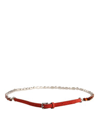 Rear perspective of the Dolce & Gabbana luxury belt showing the rich red velvet texture and secure brass fastening.