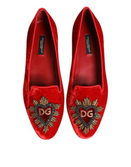 Dolce & Gabbana Red Velvet DG Heart Loafers Flat Shoes - EU36.5/US6 - Flats
