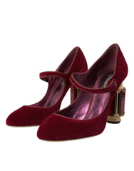 Dolce & Gabbana Red Velvet Gold Crystals Heels Mary Jane Shoes - EU40.5/US10 - Heels