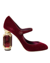 Dolce & Gabbana Red Velvet Gold Crystals Heels Mary Jane Shoes - EU40.5/US10 - Heels