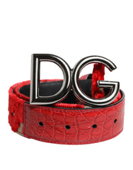 Dolce & Gabbana Red Viscose Silver DG Logo Metal Buckle Belt - 65 cm / 26 Inches - Belts