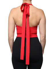 Dolce & Gabbana Red Viscose Sleeveless Halter Cropped Tank Top - IT38 | XS - Tank Tops