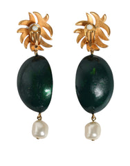 Dolce & Gabbana Red Watermelon Gold Brass Crystal Clip Dangling Earrings - Earrings