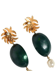 Dolce & Gabbana Red Watermelon Gold Brass Crystal Clip Dangling Earrings - Earrings