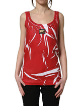 Dolce & Gabbana Red White Abstract Cotton Sleeveless Tank Top - IT40|S