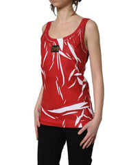 Dolce & Gabbana Red White Abstract Cotton Sleeveless Tank Top - IT40|S