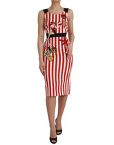 Dolce & Gabbana Red White Floral Sleeveless Sheath Midi Dress - IT36 | XS - Dresses