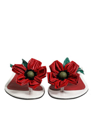 Dolce & Gabbana Red White KEIRA Flower Leather Sandals Shoes - Sandals