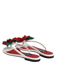 Dolce & Gabbana Red White KEIRA Flower Leather Sandals Shoes - EU37/US6.5