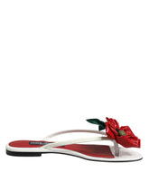 Dolce & Gabbana Red White KEIRA Flower Leather Sandals Shoes - Sandals