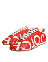 Dolce & Gabbana Red White Leather Logo Casual Sneakers Shoes - EU39/US8.5 - Sneakers