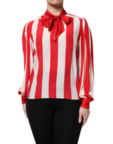 Dolce & Gabbana Red White Stripes Ascot Collar Blouse Top - Blouses