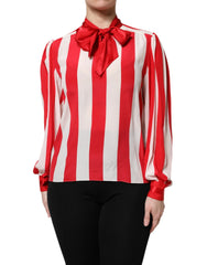 Dolce & Gabbana Red White Stripes Ascot Collar Blouse Top - Blouses