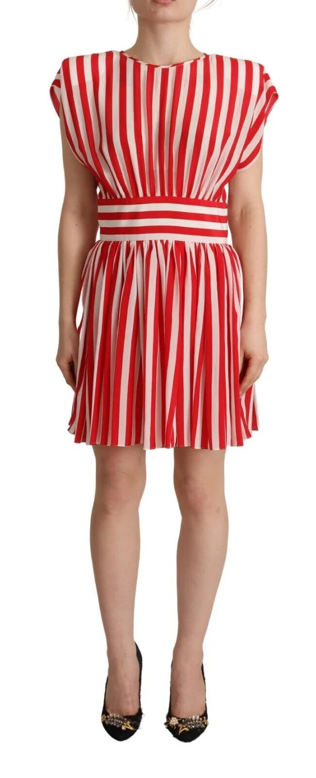 Dolce & Gabbana Red White Stripes Silk Mini A-line Dress - IT40|S - Dresses