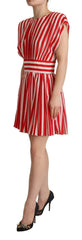 Dolce & Gabbana Red White Stripes Silk Mini A-line Dress - IT40|S - Dresses