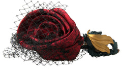 Dolce & Gabbana Red with multicolor Rose Silk Crystal Netted Logo Diadem Headband - Headbands
