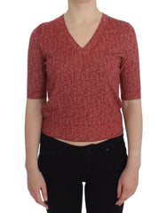 Dolce & Gabbana Red Wool Tweed Short Sleeve Sweater Pullover - IT38 - Sweaters
