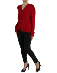 Dolce & Gabbana Red Wool V-neck Buttoned Cardigan Sweater - IT50 | XXL - Cardigans
