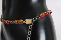 Dolce & Gabbana Red Yellow Leather Crystal Belt - Belts