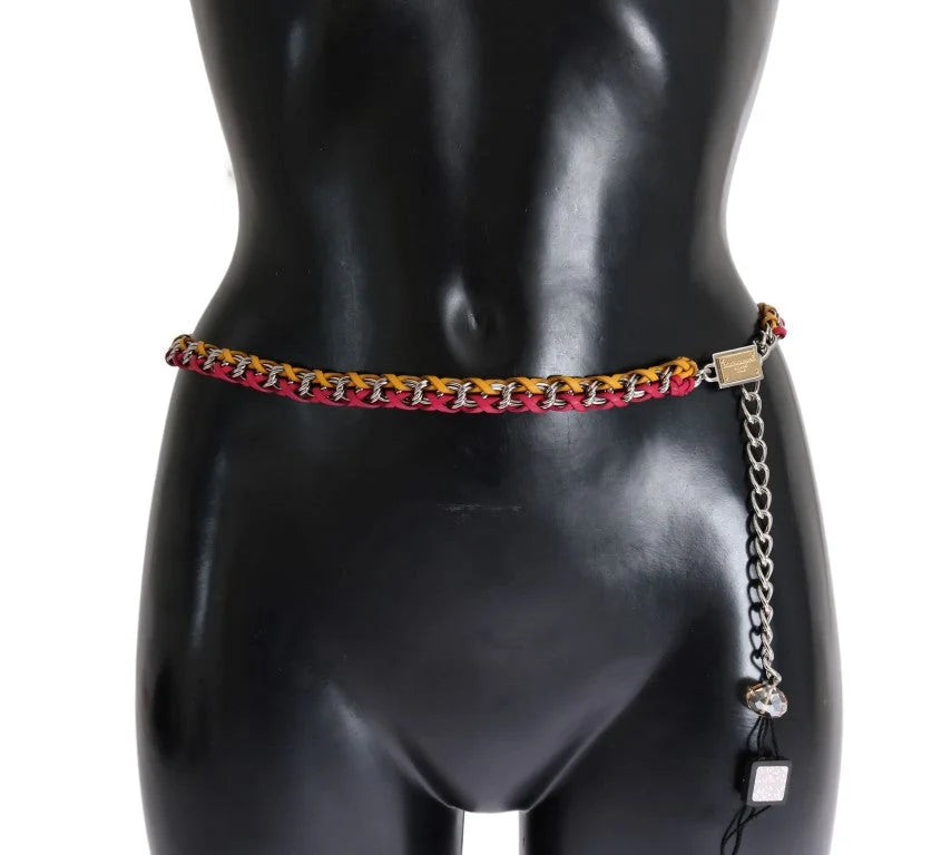 Dolce & Gabbana Red Yellow Leather Crystal Belt - Belts