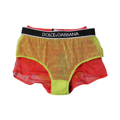 Dolce & Gabbana Red Yellow Tulle Mid Waist Panty Underwear - Briefs