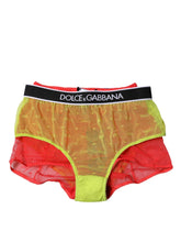 Dolce & Gabbana Red Yellow Tulle Mid Waist Panty Underwear - Briefs