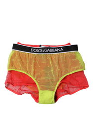 Dolce & Gabbana Red Yellow Tulle Mid Waist Panty Underwear - Briefs