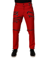 Dolce & Gabbana Red Zipper Embellished Straight Pants - IT48 | M - Chinos