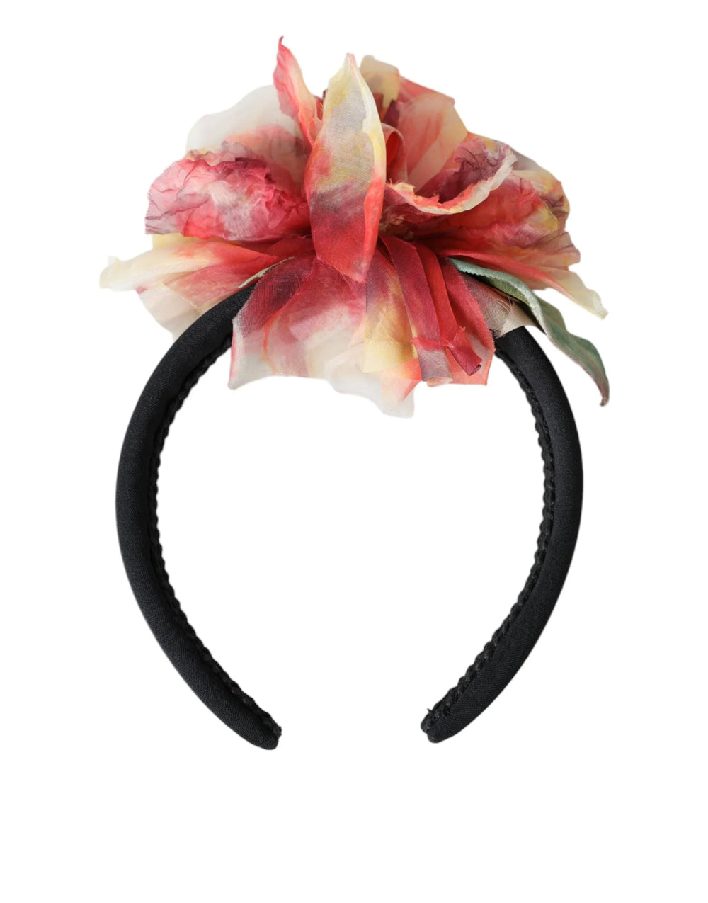 Dolce & Gabbana Rose Pink Silk Floral Black Tiara Women Hairband Diadem - Headbands
