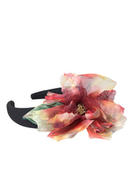Dolce & Gabbana Rose Pink Silk Floral Black Tiara Women Hairband Diadem - Headbands