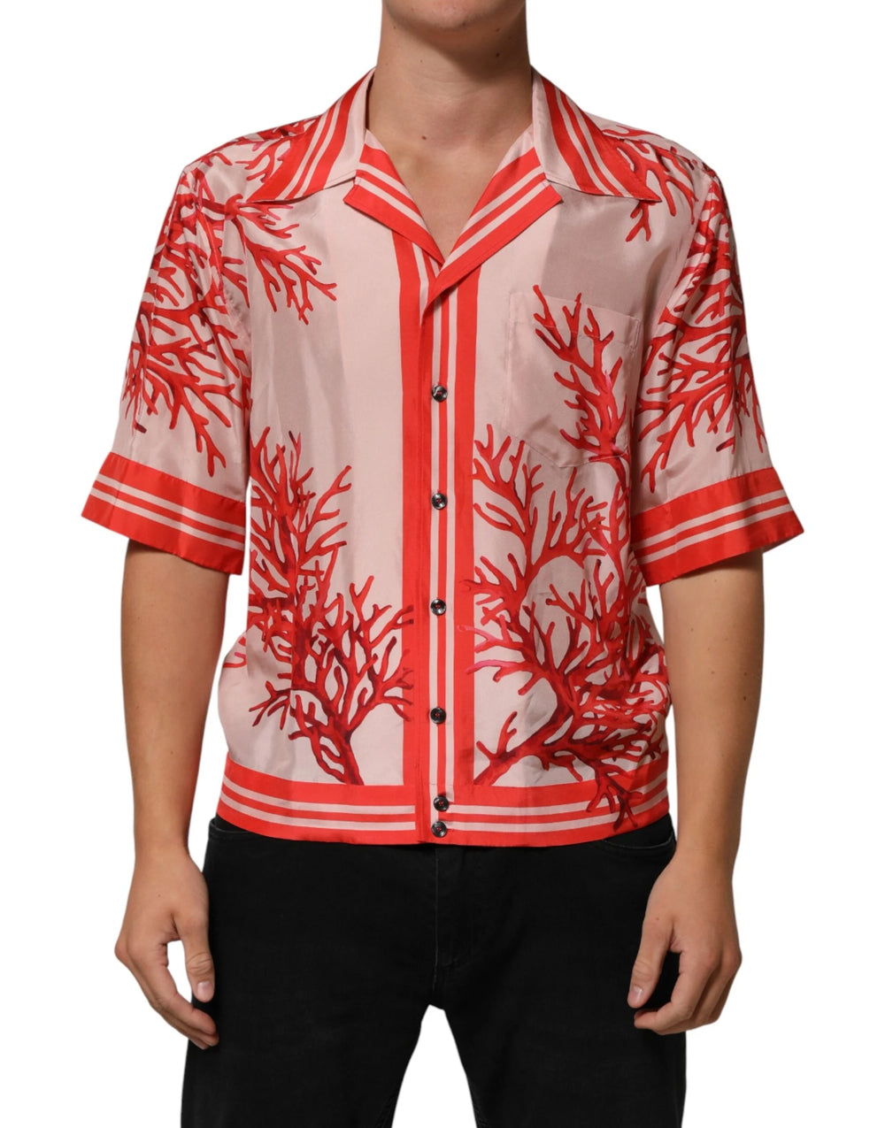 Dolce & Gabbana Shirt Red Corals Short Sleeves Button Down - IT39 | S - Shirts